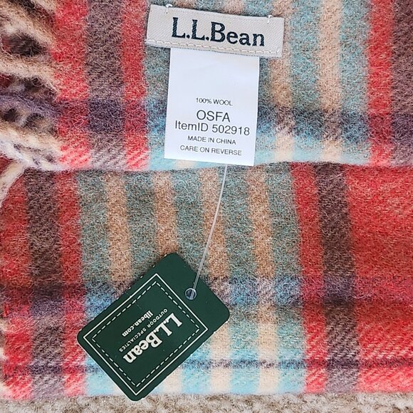 NWT 100% Wool L.L. Bean Plaid Scarf - Picture 3 of 4